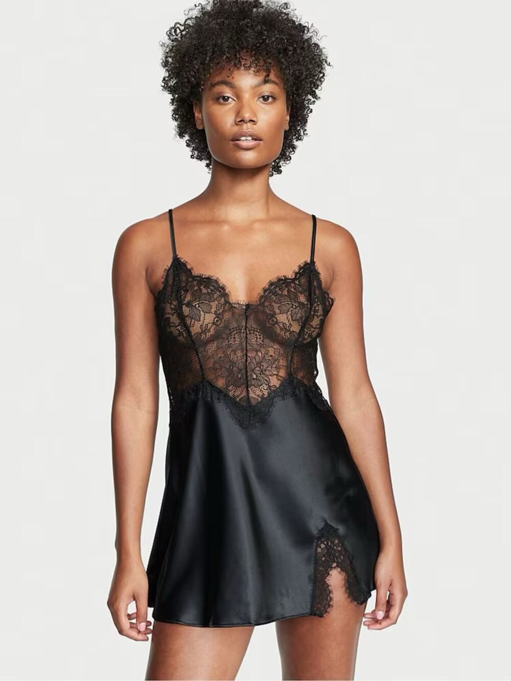 Victoria's Secret XXL Black Satin Lace Slip Chemise Nightgown NWT Lingerie